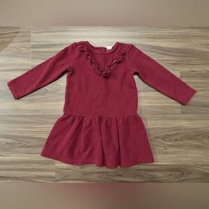 Janie and Jack Girls Maroon Dress with Ruffle Accent size 3